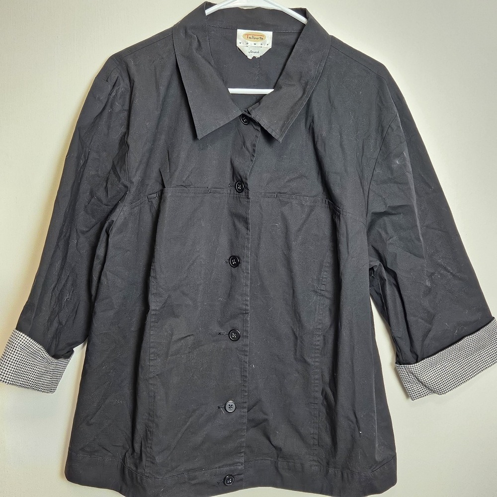 Talbots Womens Black Stretch Jacket Blazer Size‎ XL Roll Tab Sleeves